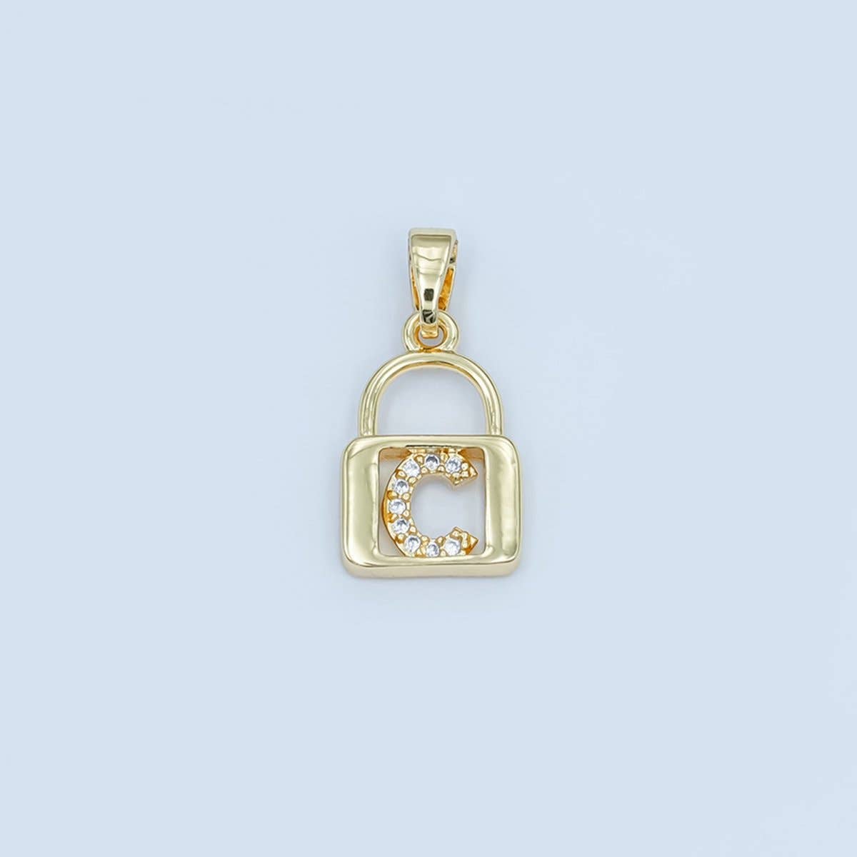 24K Gold Filled Micro Paved Initial Letter Padlock Pendant | A001 - A013: Letter K