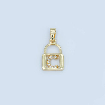 24K Gold Filled Micro Paved Initial Letter Padlock Pendant | A001 - A013: Letter K