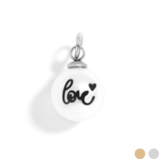 18K Gold PVD Stainless Steel 8mm Love Printed Pearl Charm: Stainless