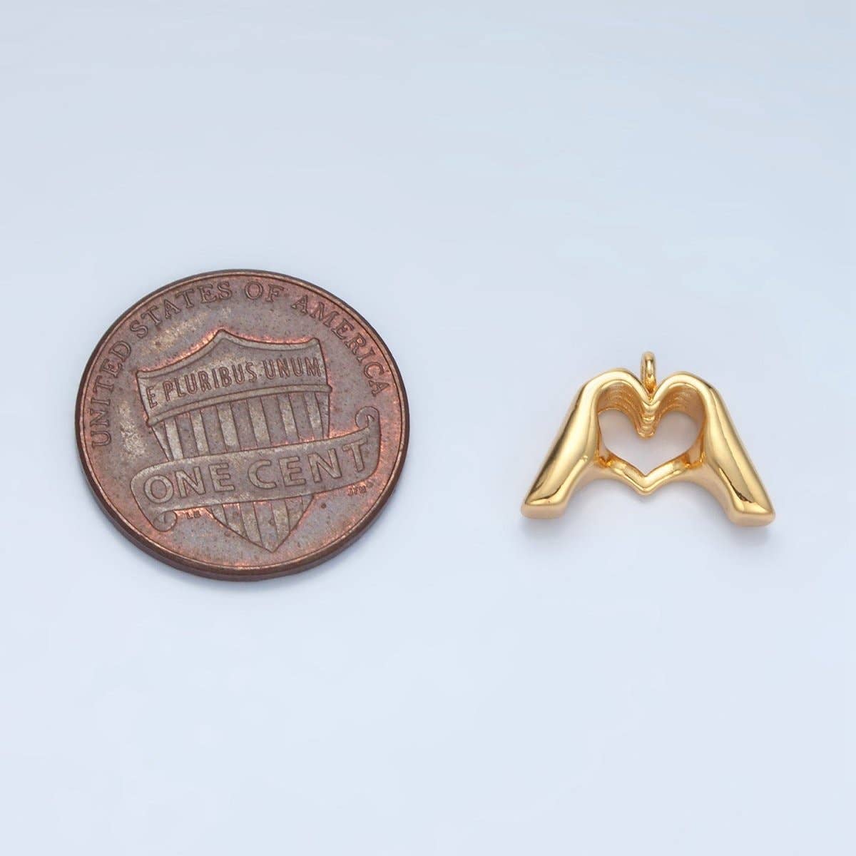 24K Gold Filled Heart Hand Gesture Multidimensional Charm in Gold & Silver | E372: Silver