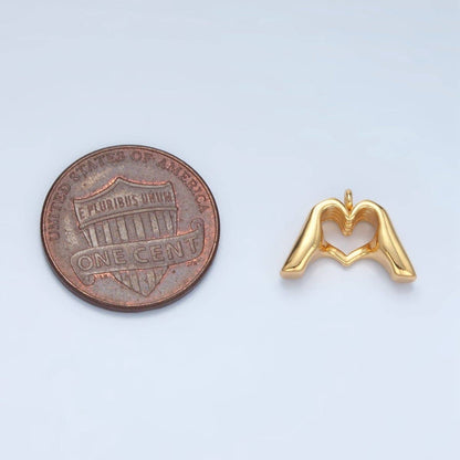 24K Gold Filled Heart Hand Gesture Multidimensional Charm in Gold & Silver | E372: Silver