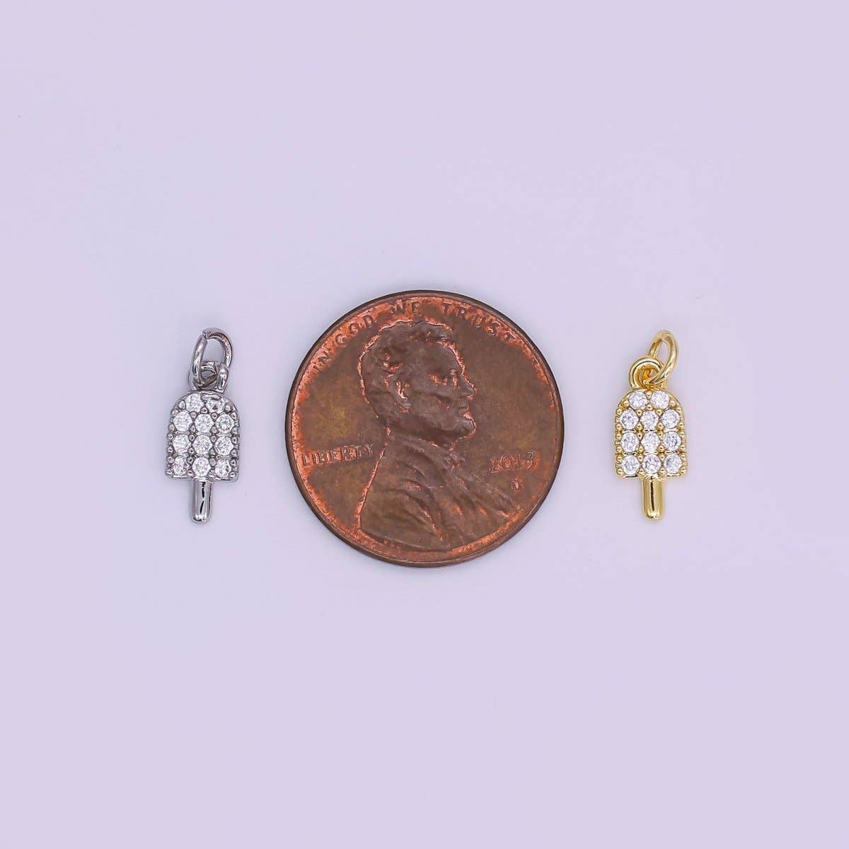 24K Gold Filled 11mm Micro Paved CZ Popsicle Sweet Ice Cream Charm in Gold & Silver | AJ-344: Silver