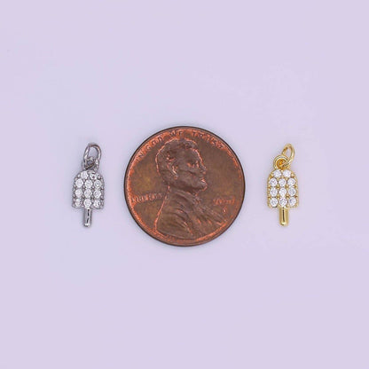 24K Gold Filled 11mm Micro Paved CZ Popsicle Sweet Ice Cream Charm in Gold & Silver | AJ-344: Silver