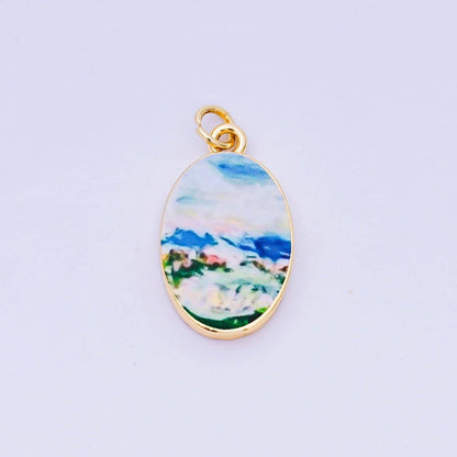 24K Gold Filled 23mm Enamel Art Oval Spring Holiday Charm in Flower, Butterfly, & Nature | AH-544 AH-545, AJ-513, AJ-514, AJ-520, AJ-528 - AJ530, AJ-532 - AJ-535, AJ-539 AJ-540, AJ-544 AJ-545, AJ-547: 6. Blue Lemon