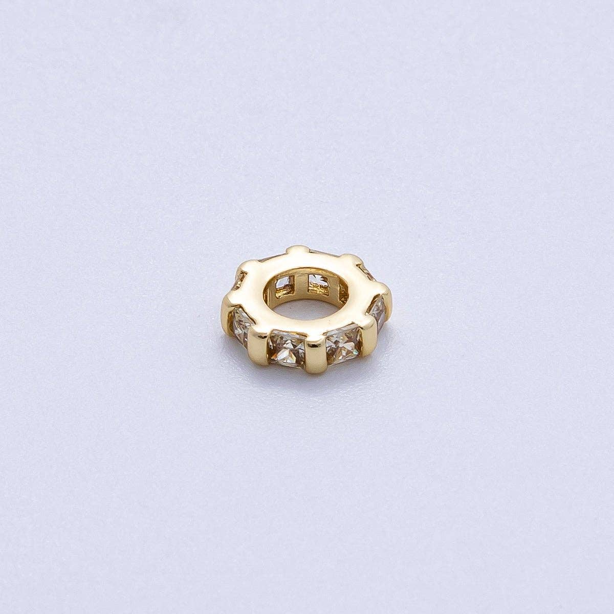 16K Gold Filled 8mm Personalized Birthstone Micro Paved Round CZ Rondelle Spacer Bead | Beads-00152 ~ Beads-00163: October - Pink Tourmaline