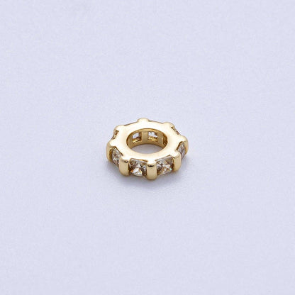 16K Gold Filled 8mm Personalized Birthstone Micro Paved Round CZ Rondelle Spacer Bead | Beads-00152 ~ Beads-00163: October - Pink Tourmaline