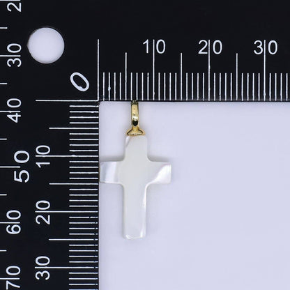 24K Gold Shell Pearl Shiny Holy Cross Charm Pendant | AF-552 P-1738: Small