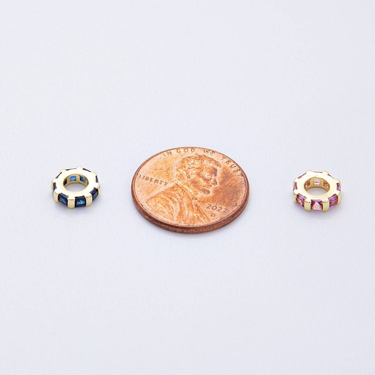16K Gold Filled 8mm Personalized Birthstone Micro Paved Round CZ Rondelle Spacer Bead | Beads-00152 ~ Beads-00163: October - Pink Tourmaline