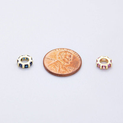 16K Gold Filled 8mm Personalized Birthstone Micro Paved Round CZ Rondelle Spacer Bead | Beads-00152 ~ Beads-00163: October - Pink Tourmaline