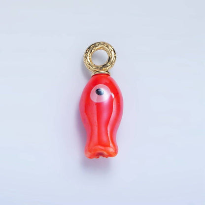 24K Gold Filled 30mm Enamel Fish Sea Animal Ceramic Drop Charm | X794 - X801: White