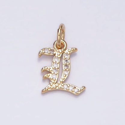 16K Gold Filled Initial Letter Old English Font Personalized Micro Paved Add-On Charm | A-572-A-584: ALL INITIAL