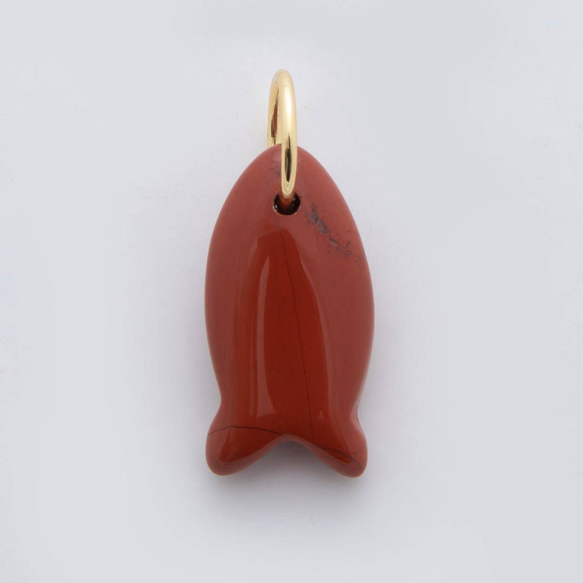 18K Gold Filled 23.7mm Natural Gemstone Fish Charm | C317 - C435: Pink Quartz