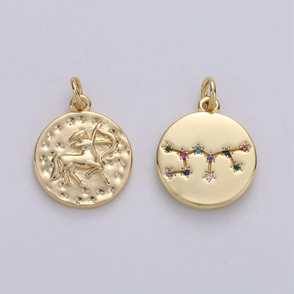 14K Gold Filled Zodiac Constellation Charms, Zodiac Symbol, Horoscope Charm, Gold Astrological Zodiac Signs, Double Sided Charm Pendant | A-A1707-A-A1712: Sagitarius