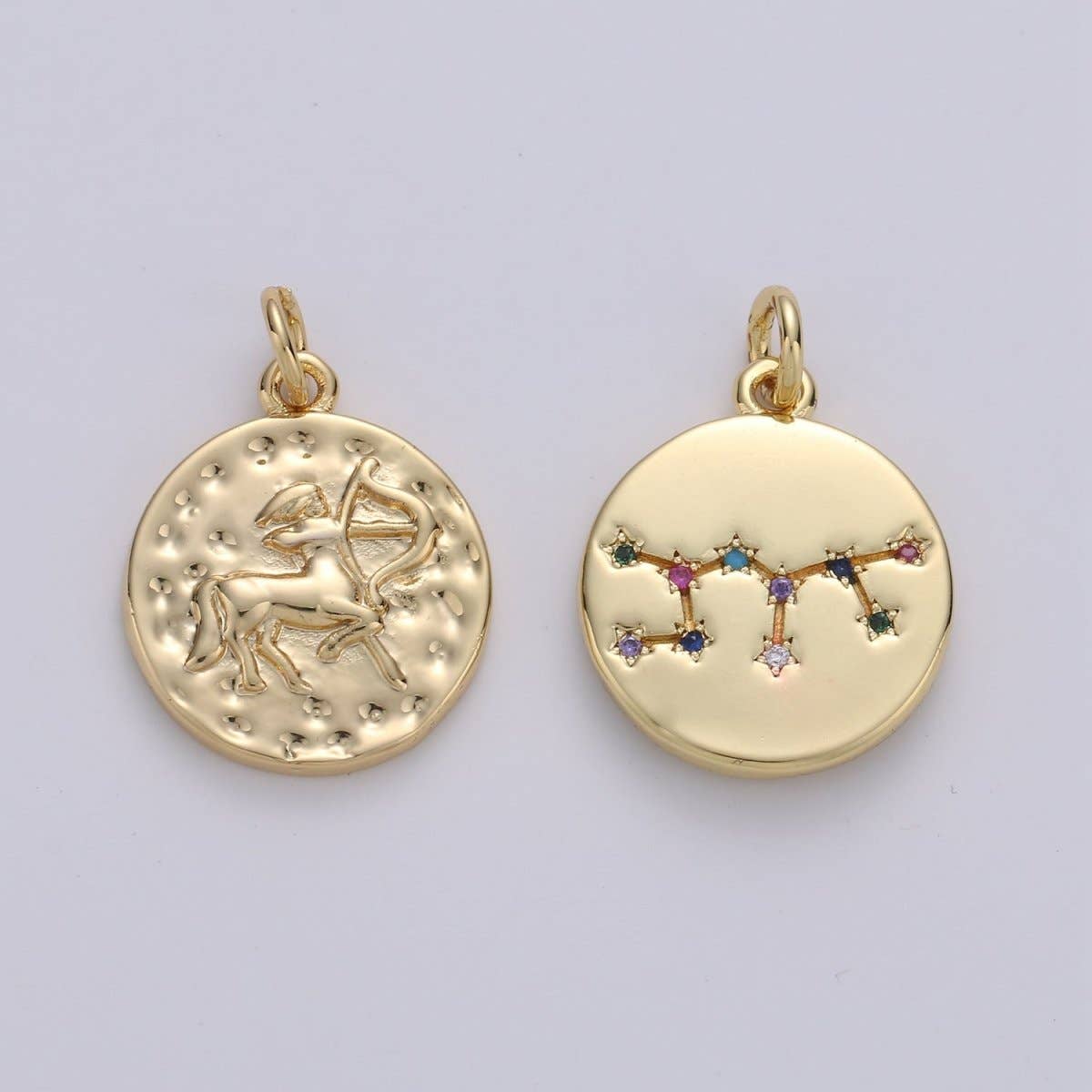 14K Gold Filled Zodiac Constellation Charms, Zodiac Symbol, Horoscope Charm, Gold Astrological Zodiac Signs, Double Sided Charm Pendant | A-A1707-A-A1712: Pisces