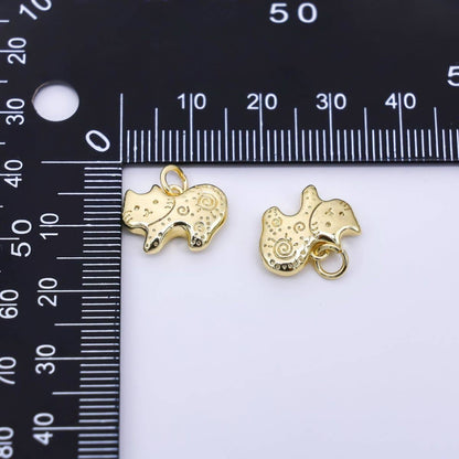 24K Gold Filled 10mm Patterned Kitty Cat Pet Animal Charm | D-463