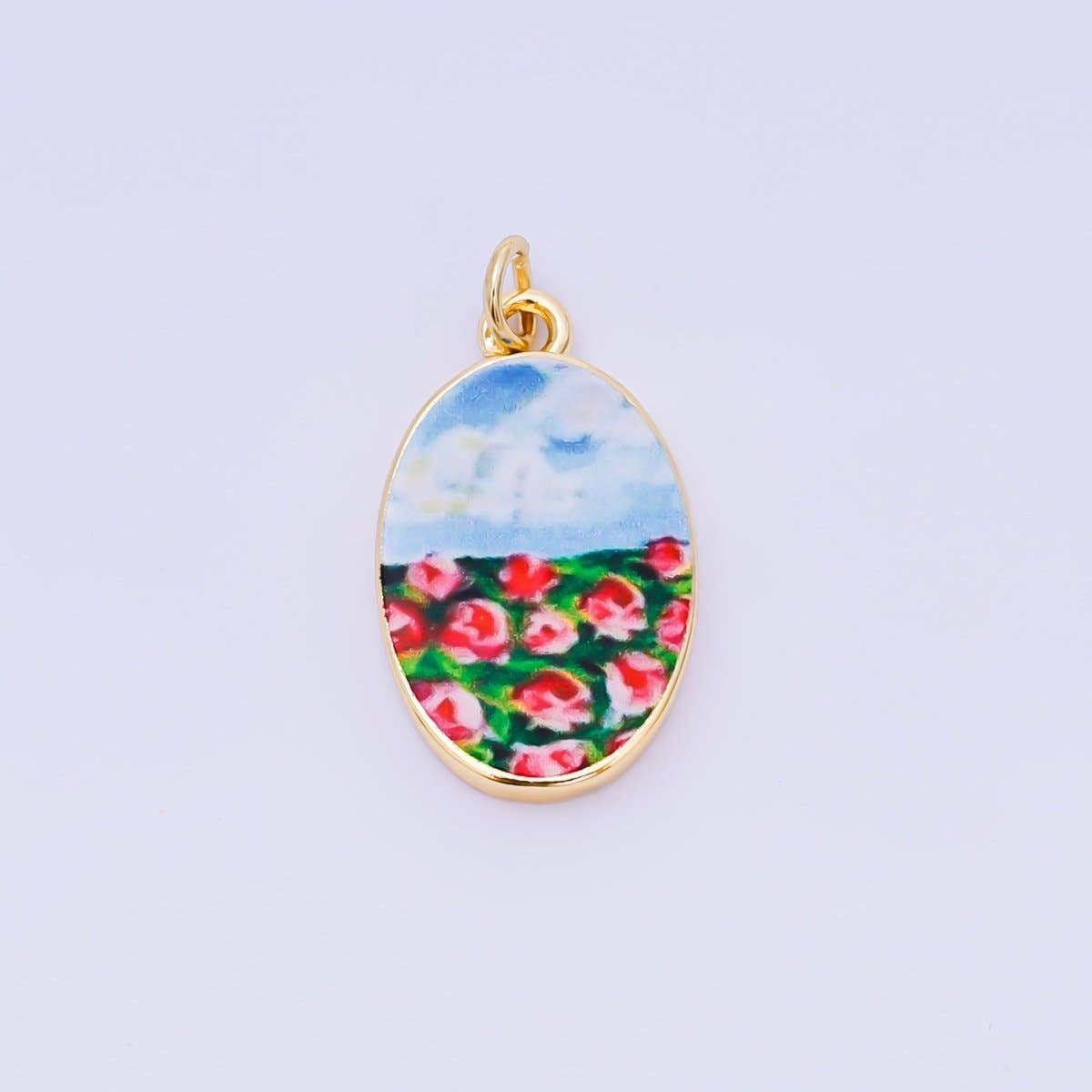 24K Gold Filled 23mm Enamel Art Oval Spring Holiday Charm in Flower, Butterfly, & Nature | AH-544 AH-545, AJ-513, AJ-514, AJ-520, AJ-528 - AJ530, AJ-532 - AJ-535, AJ-539 AJ-540, AJ-544 AJ-545, AJ-547: 18. Tomato