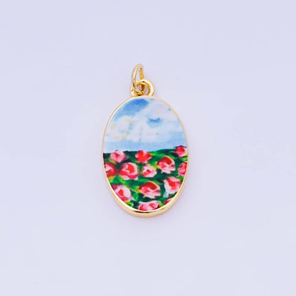 24K Gold Filled 23mm Enamel Art Oval Spring Holiday Charm in Flower, Butterfly, & Nature | AH-544 AH-545, AJ-513, AJ-514, AJ-520, AJ-528 - AJ530, AJ-532 - AJ-535, AJ-539 AJ-540, AJ-544 AJ-545, AJ-547: 18. Tomato