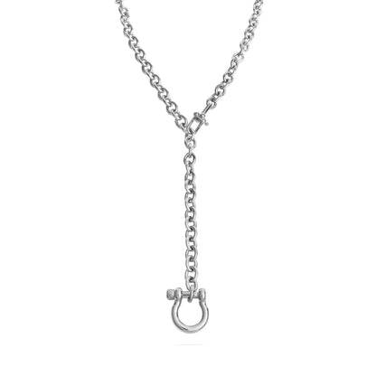 Gold Stainless Steel Y Necklace with Horse shoe Carabiner: Gold