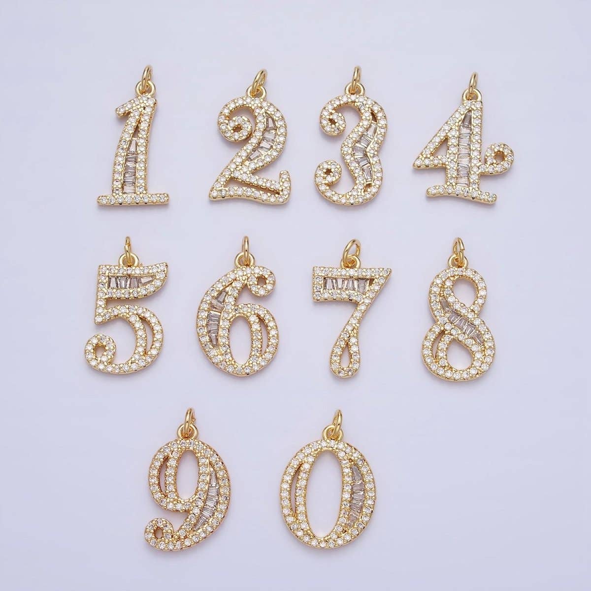 Micro Pave CZ Numbering Charms Pave Dangle Gold Filled Over Brass Number Charms Women Pave Number Findings Number 0-9 Charms AC519 - AC528: All # 0-9