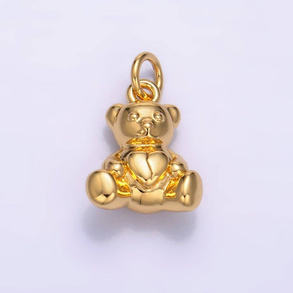 24K Gold Filled Heart Teddy Bear 3D Multidimensional Charm | W215
