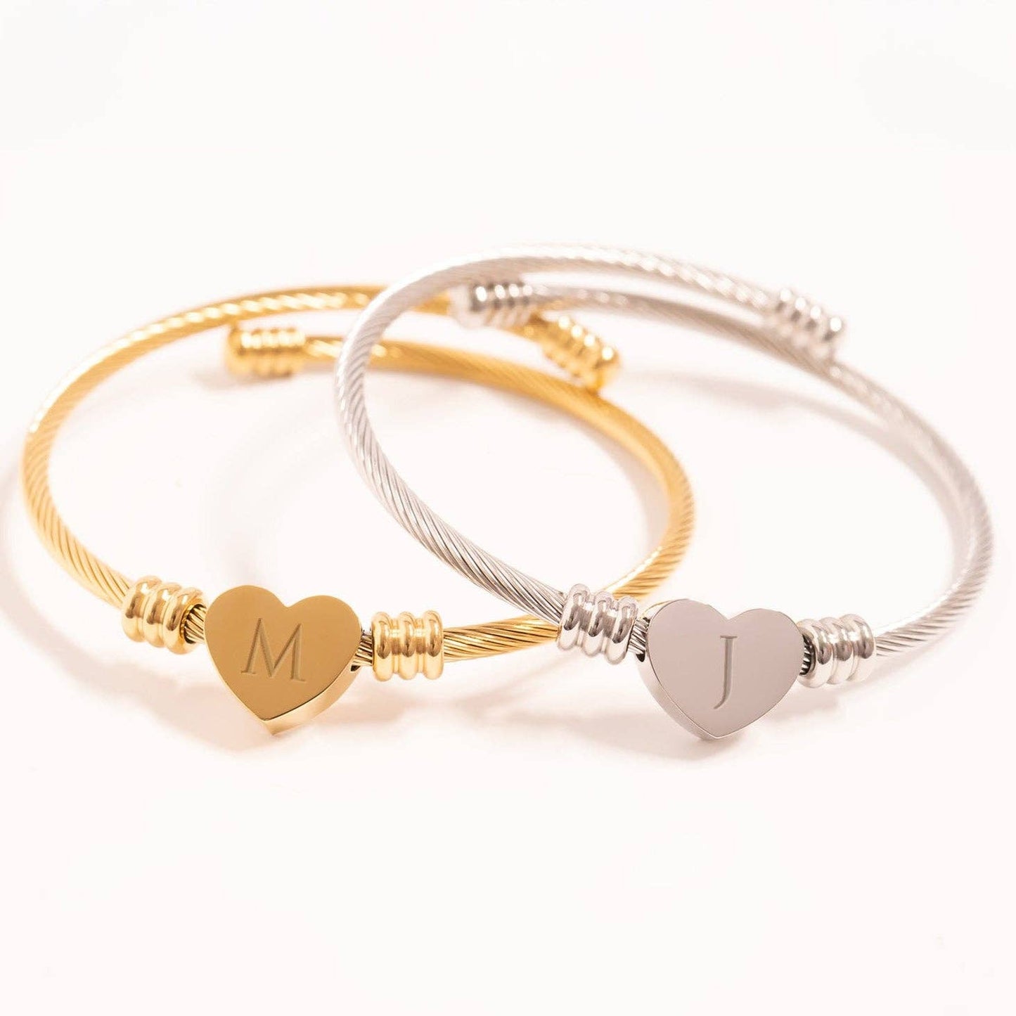 18K Gold PVD Stainless Steel Engravable Heart Cuff Bracelet: Stainless