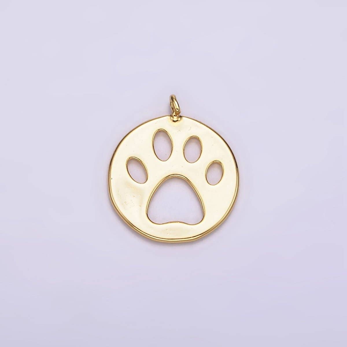 14K Gold Filled 12mm Pawprint Pet Animal Round Open Charm | AC-866
