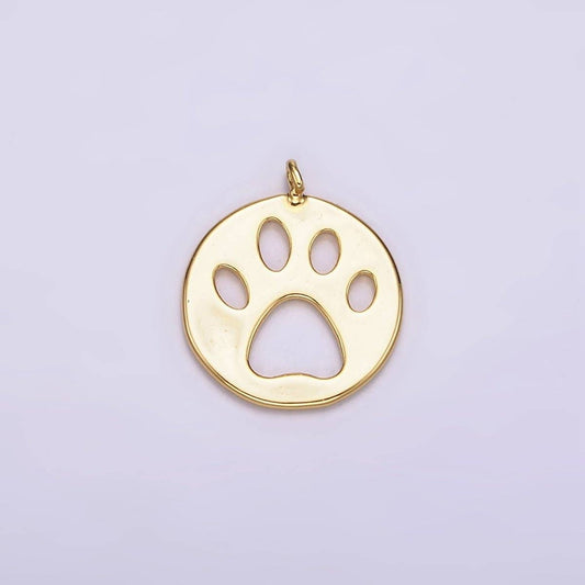 14K Gold Filled 12mm Pawprint Pet Animal Round Open Charm | AC-866