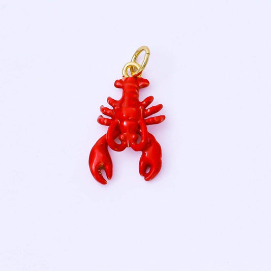 24K Gold Filled 20mm Red Enamel Seafood Crawfish Lobster Mini Charm | AF1512