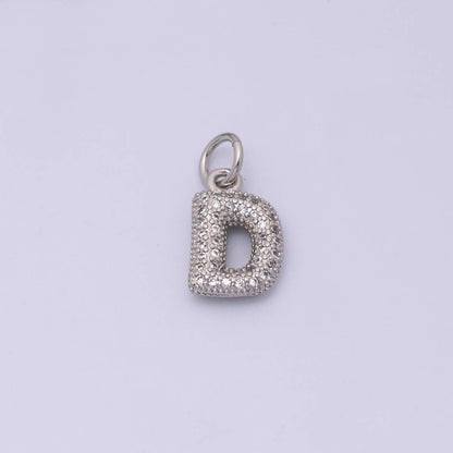 White Gold Filled Micro Paved CZ Chubby Balloon Initial Letter Pendant | A157 - A169: Letter A