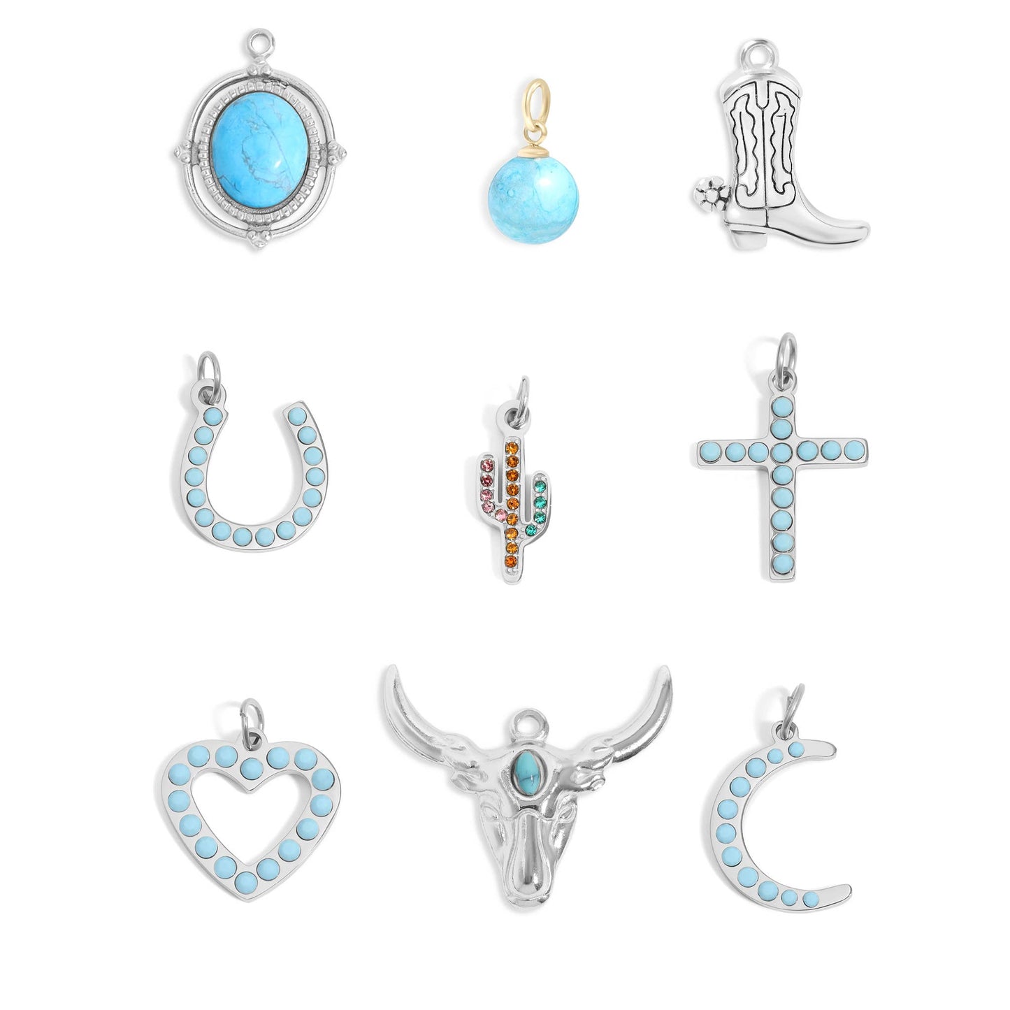 18K Gold PVD Western Charm Bar Charm Set (9pc): Gold