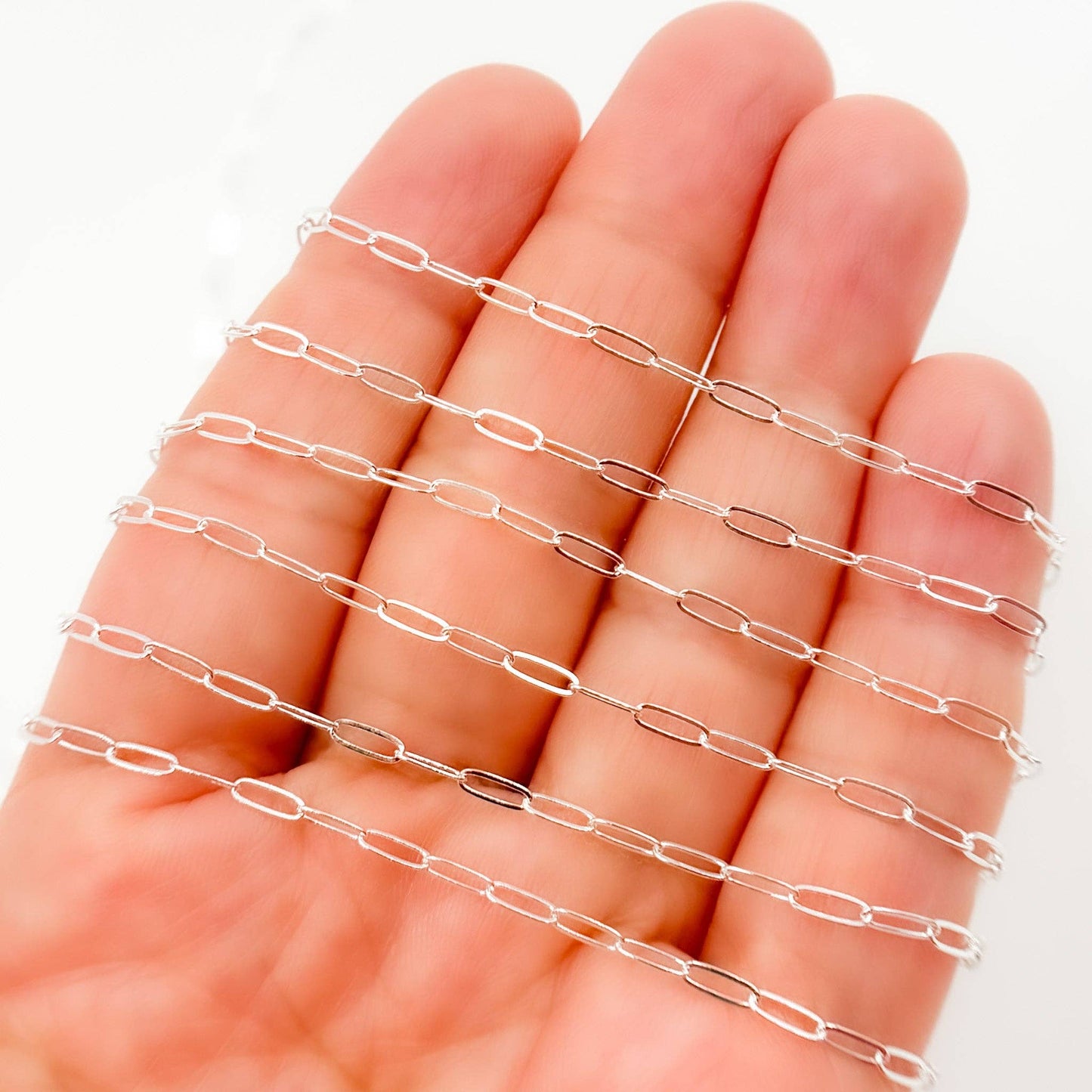 Permanent  Jewelry Sterling Silver Flat Paperclip Chain: 7in. / 4.1mm-5mm / Paperclip