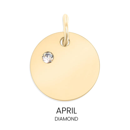 18K Gold PVD Blank Engravable Circle Birthstone Charm: January/Garnet