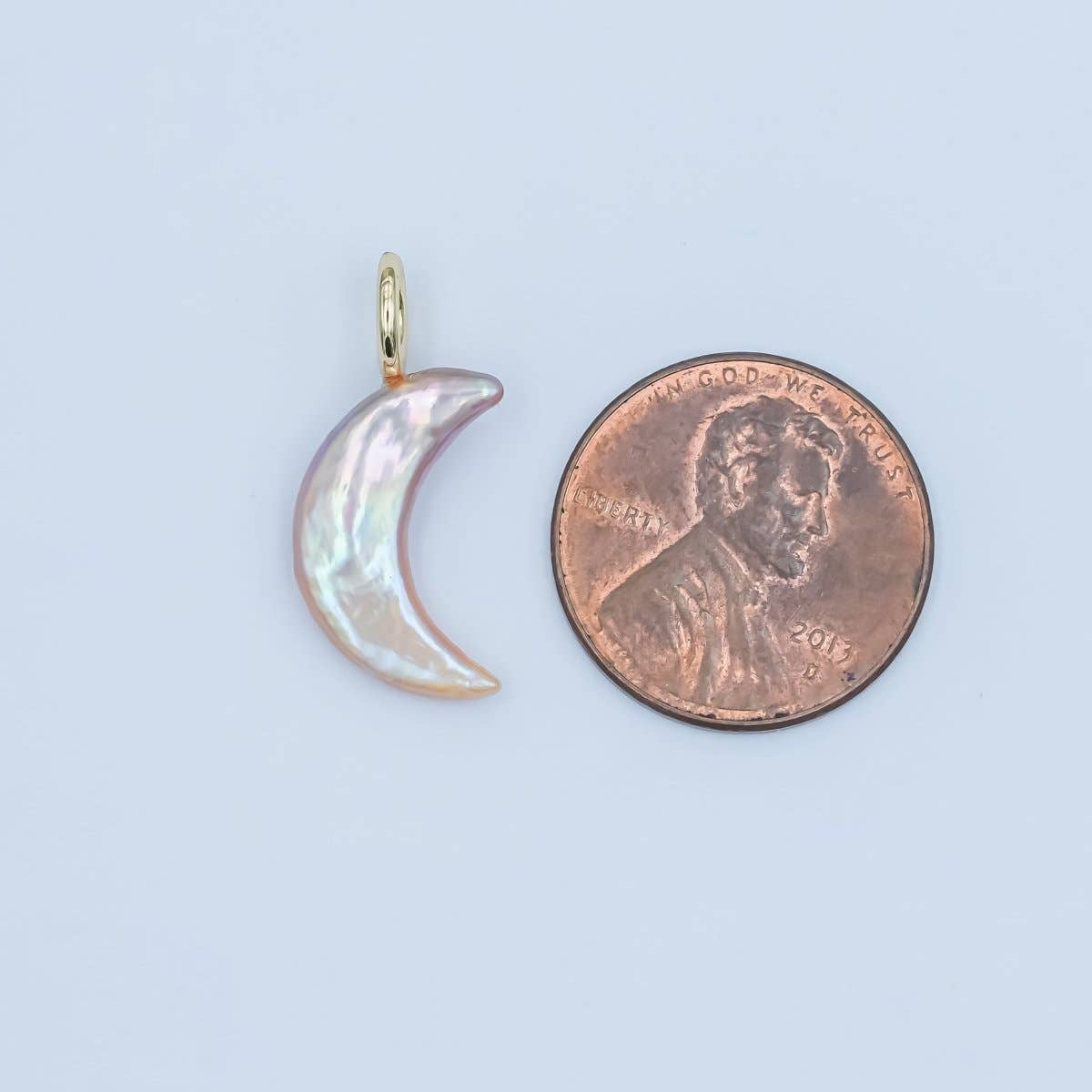 24K Gold Filled 23mm Freshwater Pearl Crescent Moon Celestial Pendant | P1660.