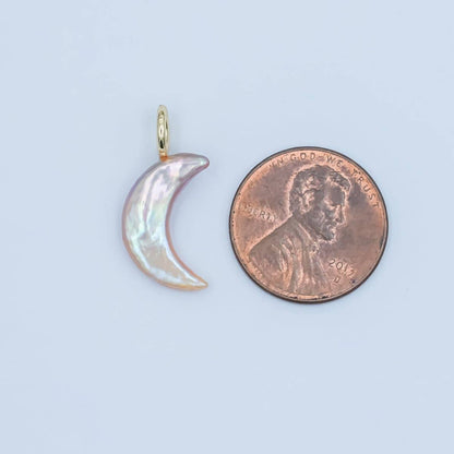 24K Gold Filled 23mm Freshwater Pearl Crescent Moon Celestial Pendant | P1660.