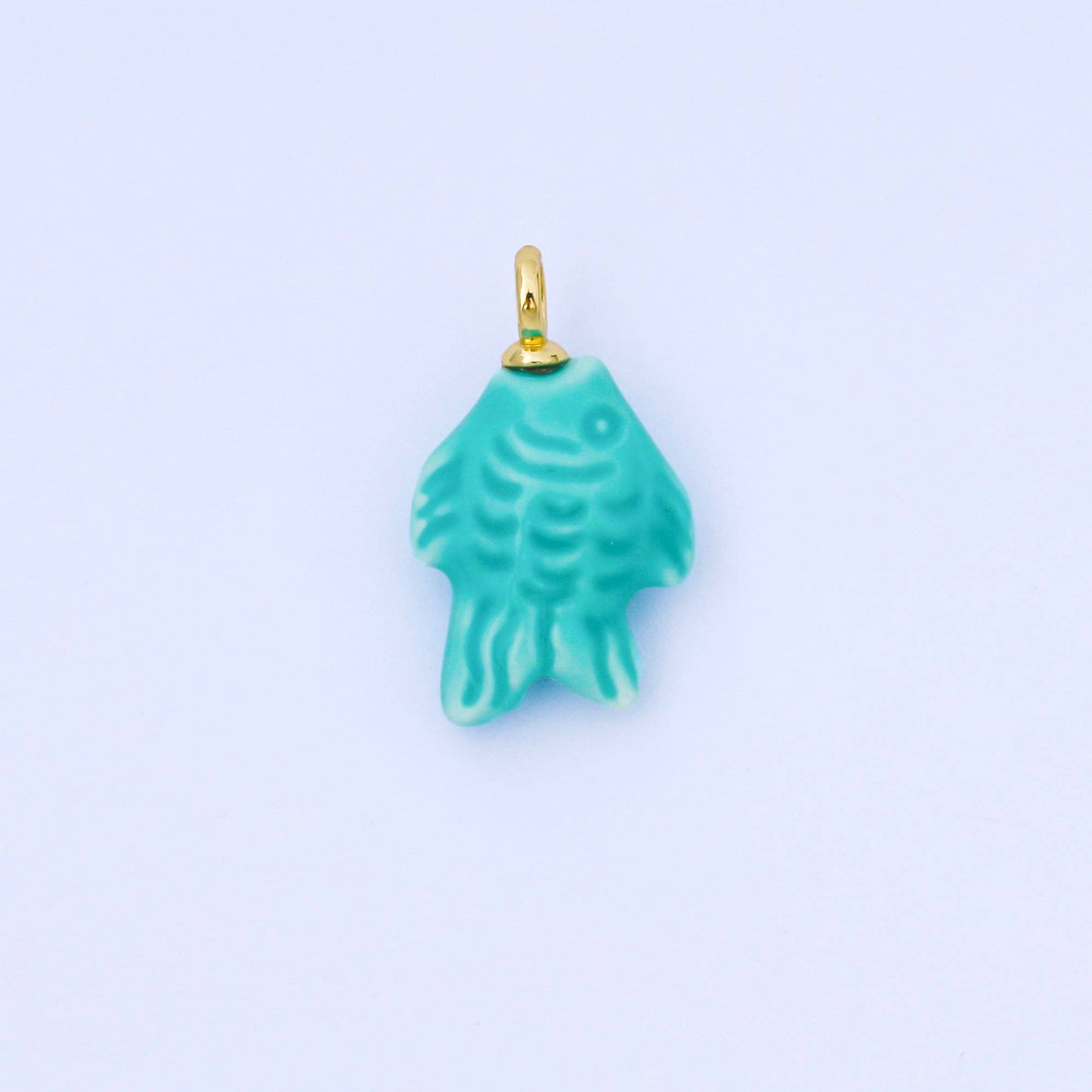 24K Gold Filled 25mm Orange, Red, Yellow, Blue, Green, Teal Fish Ceramic Porcelain Drop Charm | C960 - C963: Red
