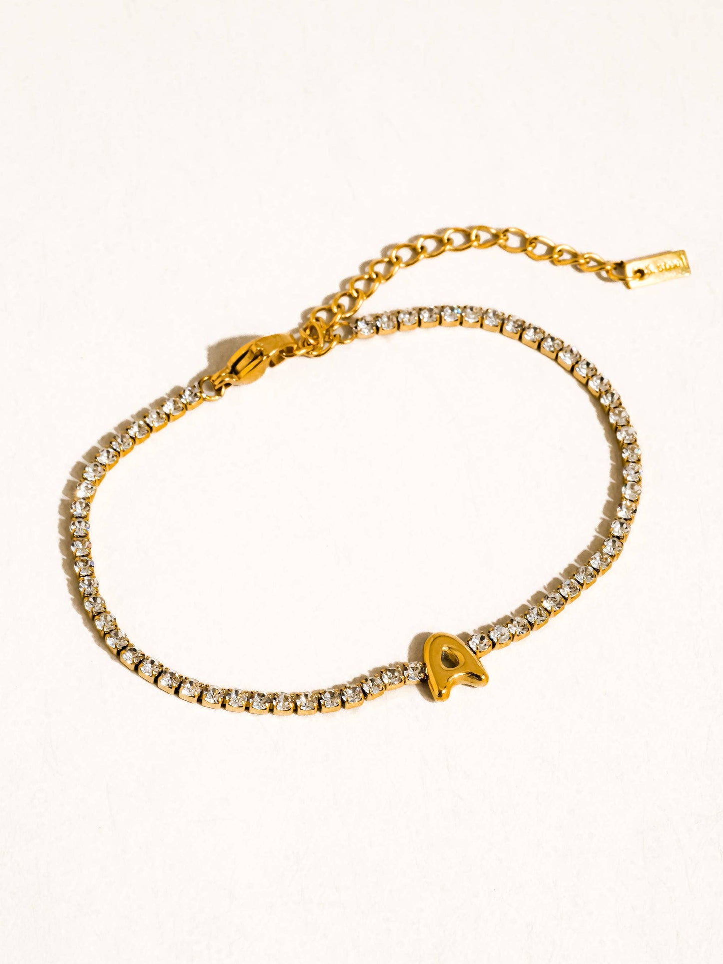 Chaplin 18K Gold Non-Tarnish Rhinestone Letter Bracelet: Yellow Gold / C