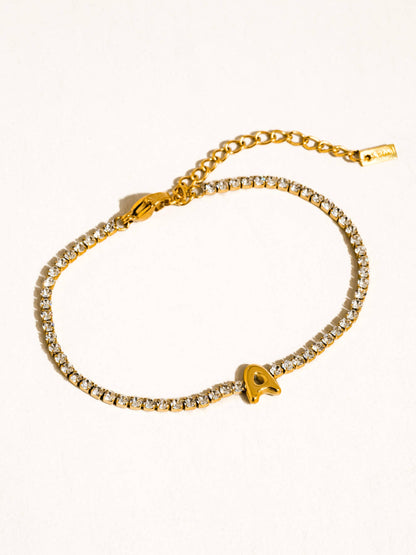 Chaplin 18K Gold Non-Tarnish Rhinestone Letter Bracelet: Yellow Gold / C