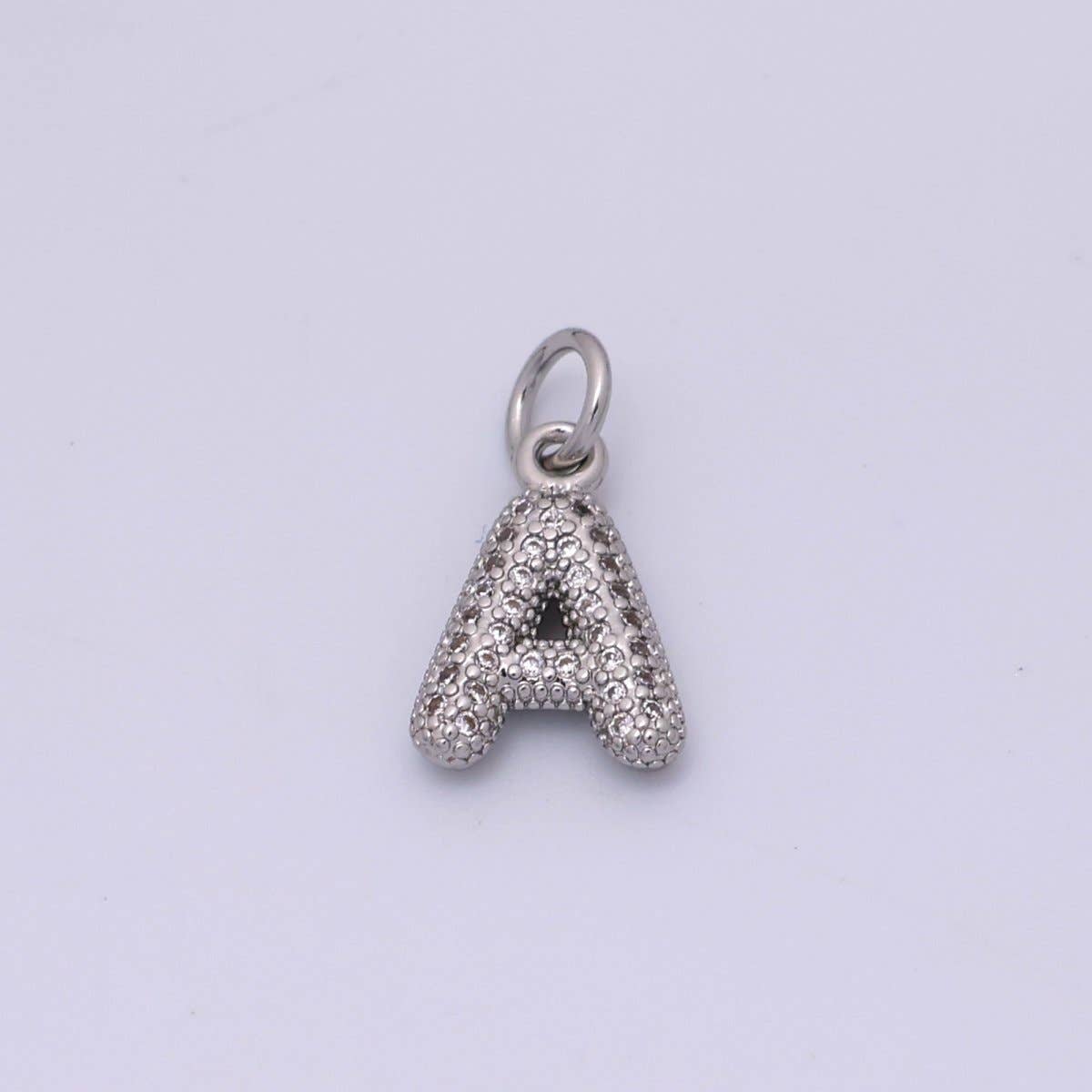 White Gold Filled Micro Paved CZ Chubby Balloon Initial Letter Pendant | A157 - A169: Letter A