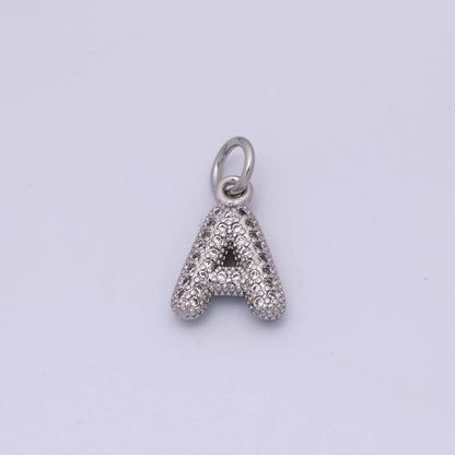 White Gold Filled Micro Paved CZ Chubby Balloon Initial Letter Pendant | A157 - A169: Letter A