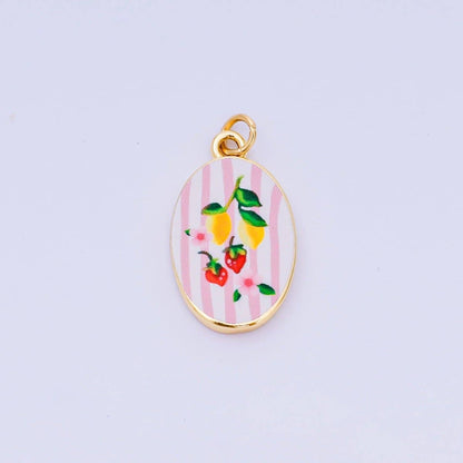 24K Gold Filled 23mm Enamel Art Oval Spring Holiday Charm in Flower, Butterfly, & Nature | AH-544 AH-545, AJ-513, AJ-514, AJ-520, AJ-528 - AJ530, AJ-532 - AJ-535, AJ-539 AJ-540, AJ-544 AJ-545, AJ-547: 6. Blue Lemon