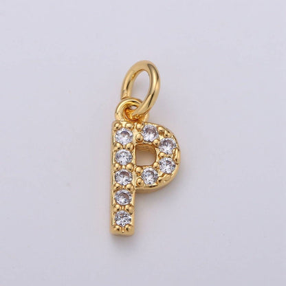14k Gold Filled Tiny CZ Initial, Letter Alphabet Micro Pave charms Dainty Gold Cubic Pendant Charm for Necklace Bracelet Earring Add on A-099 to A-111: By Set