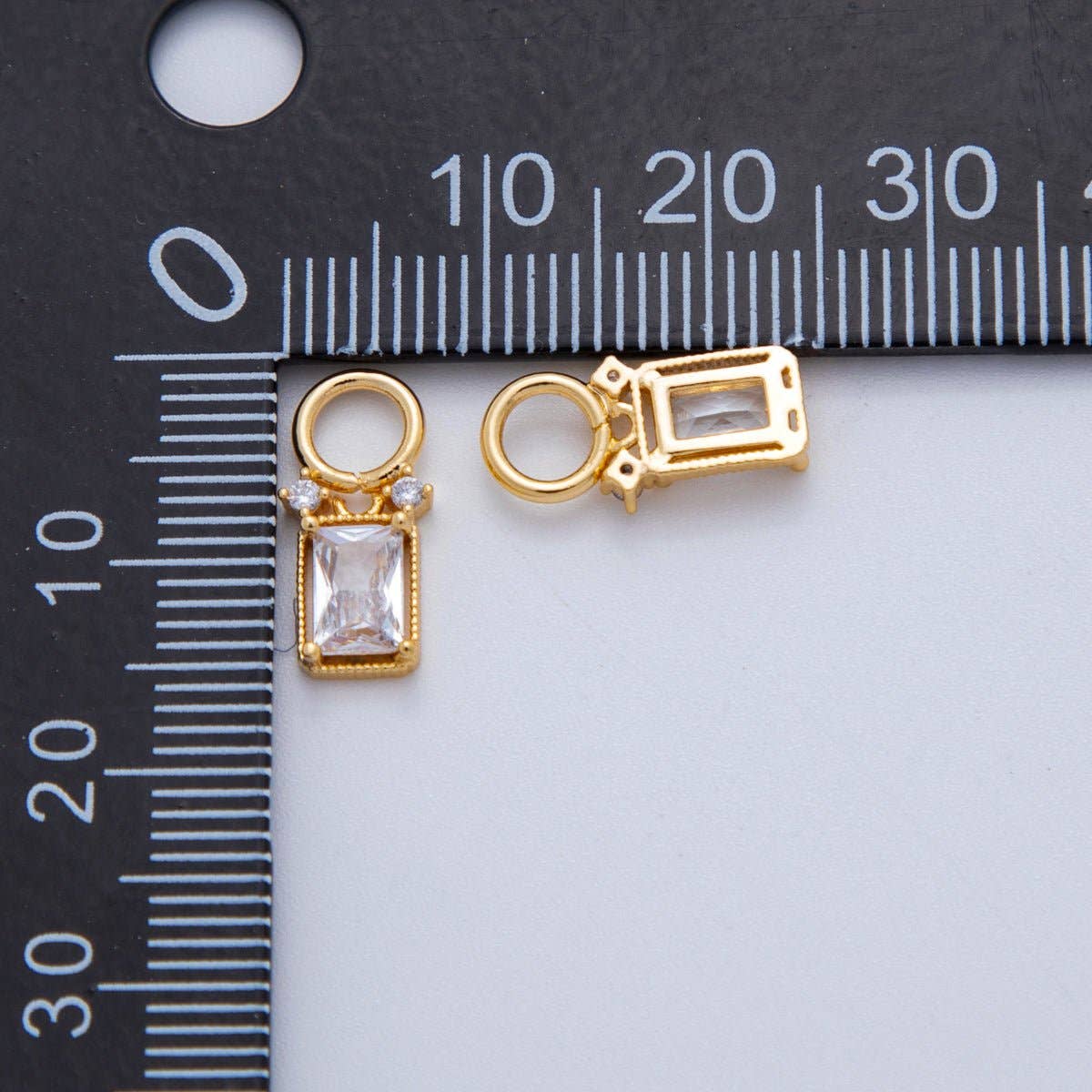 18K Gold Filled Clear CZ Baguette Bezel Add-On Drop Earring Charm | AF773