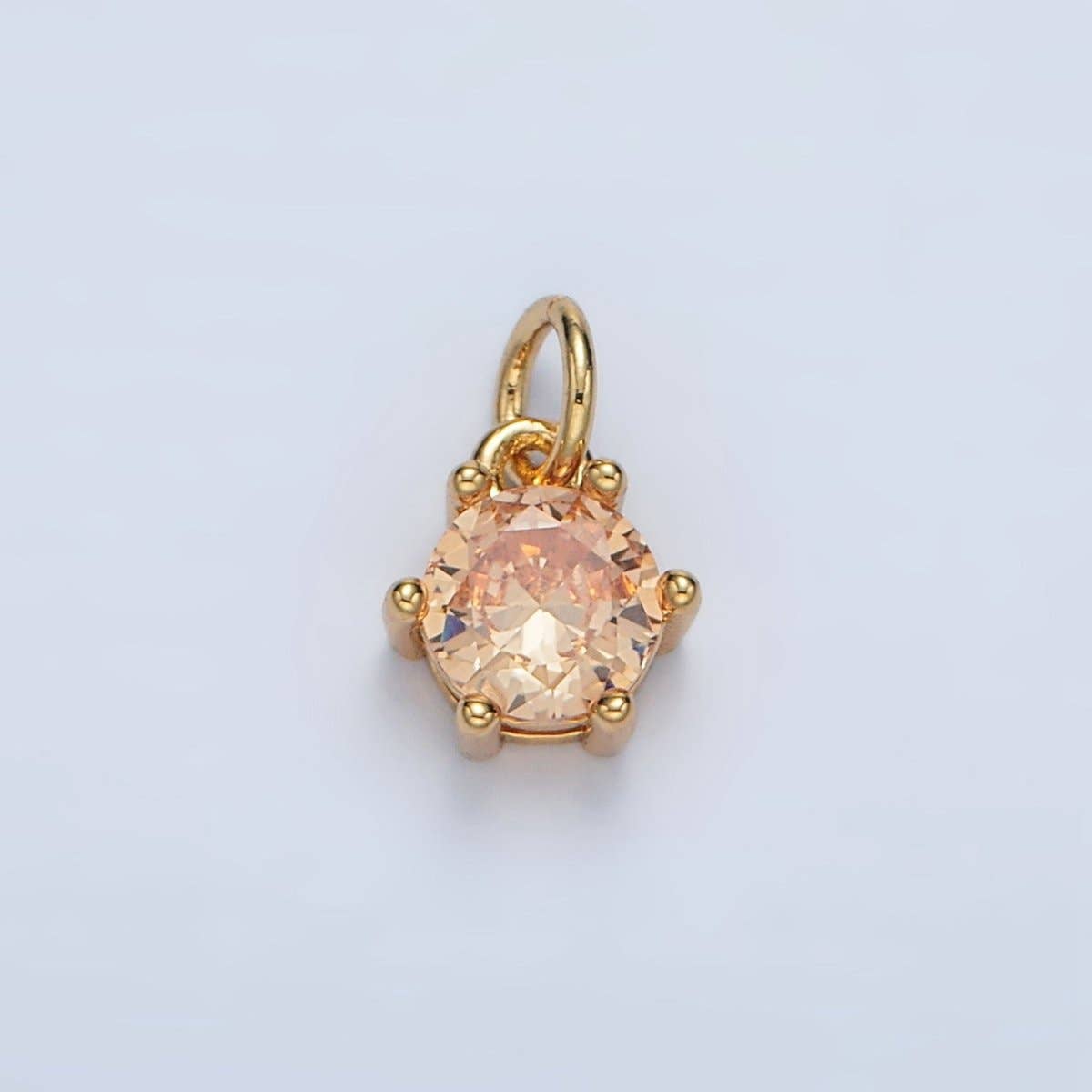 24K Gold Filled 8mm Round CZ Birthstone Personalized Charm | AG871 - AG876: February - Amethyst