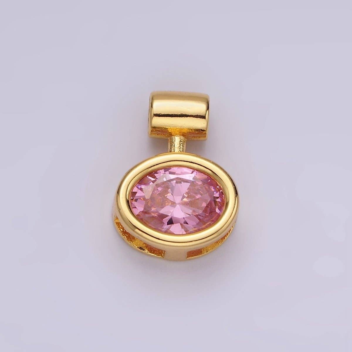 14K Gold Filled Pink, Clear Oval Bezel Pendant | AC805 AC806: Pink
