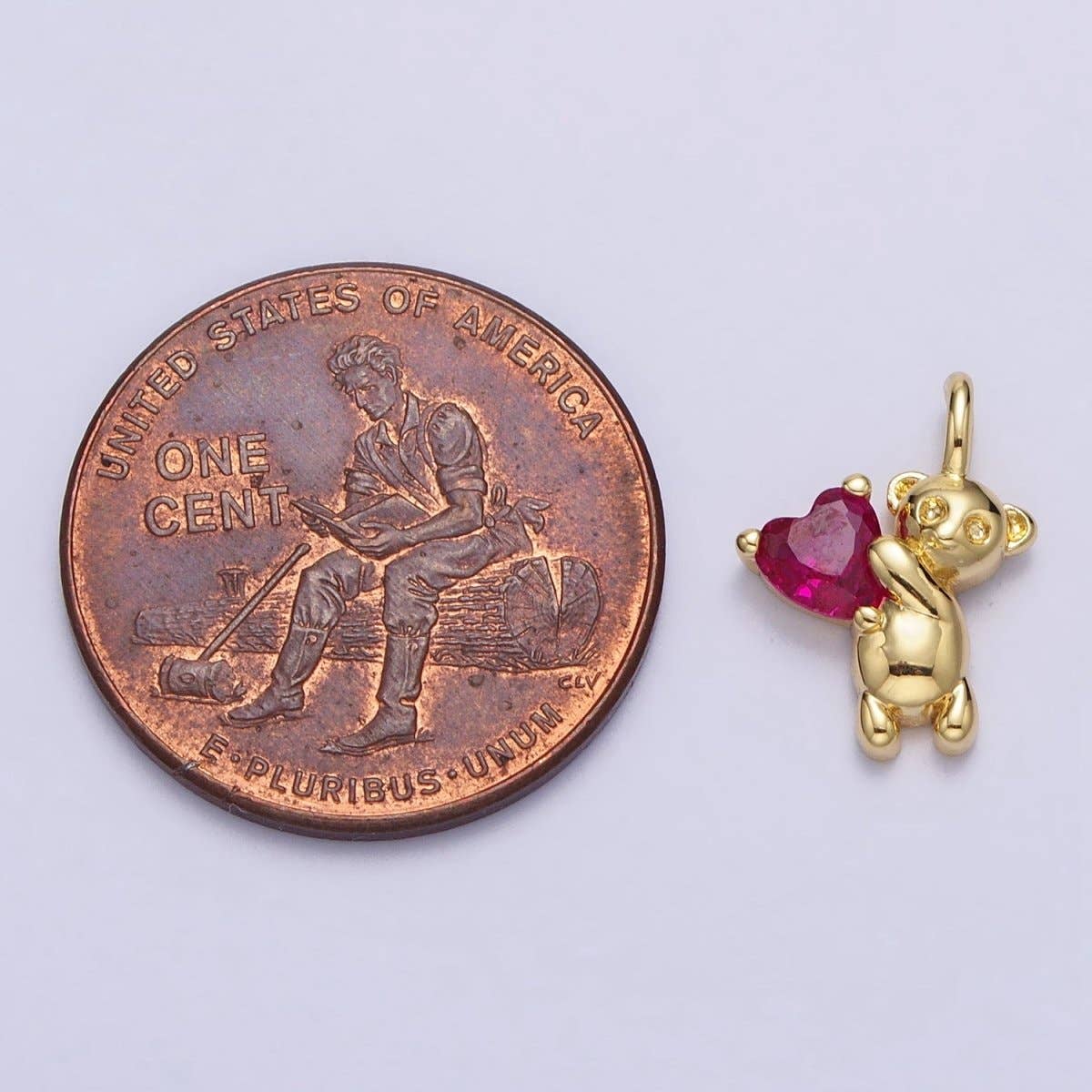 Fuchsia Heart CZ Teddy Bear Mini Charm in Gold & Silver | AC222 AC223: Silver