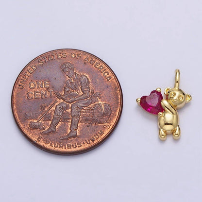Fuchsia Heart CZ Teddy Bear Mini Charm in Gold & Silver | AC222 AC223: Silver