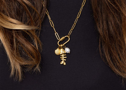 18K Gold PVD Paperclip Carabiner Necklace: Stainless / 18+2"
