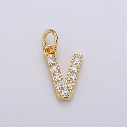 14k Gold Filled Tiny CZ Initial, Letter Alphabet Micro Pave charms Dainty Gold Cubic Pendant Charm for Necklace Bracelet Earring Add on A-099 to A-111: By Set