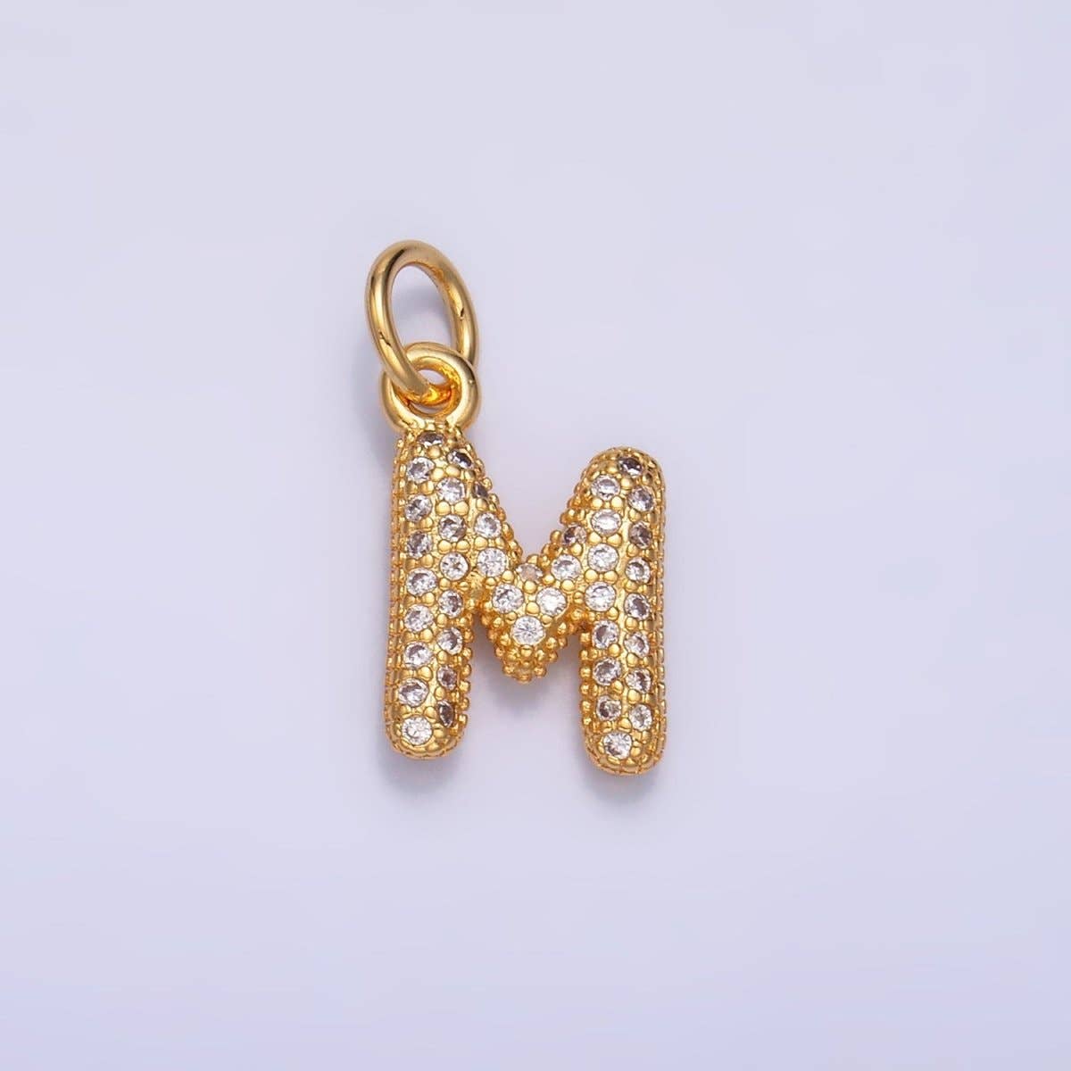24K Gold Filled Micro Paved CZ Chubby Balloon Initial Letter Pendant | A015 - A027: Set
