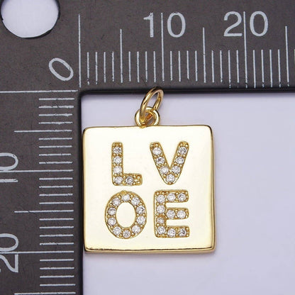16K Gold Filled "LOVE" Script Micro Paved CZ Square  Charm